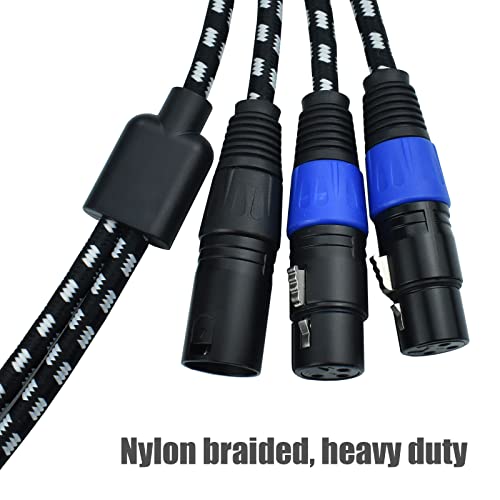 Mugteeve XLR Splitter y Cable 2 женски до 1 машки, балансиран XLR Brewout Patch Cable лево и десно двоен XLR женски до единечен XLR машки, најлон плетенка тешка, без бучава, за миксер/засилувач/dm