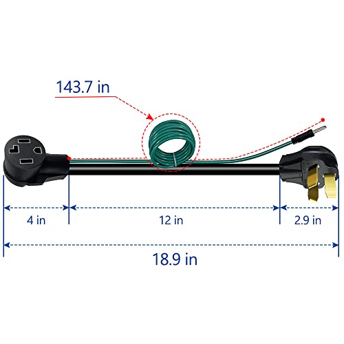 NEMA 10-50P машки до фен 14-30r женски со земја жица, 30A, 125V/250V, 18,9inch