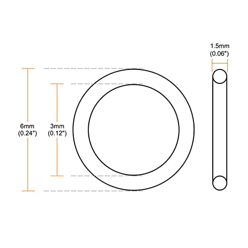 Uxcell Fluorine Guber O-прстени, 6 mm OD 3mm ID 1,5 mm ширина FKM заптивка за заптивка за машини за водовод, зелена, пакет од 30