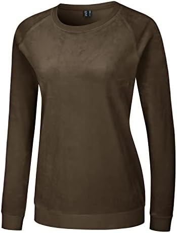Magomsen женски џемпер на екипажот на екипажот, обични кошули со долги ракави, руно, топли џемпери на велур, цврсти врвови во боја