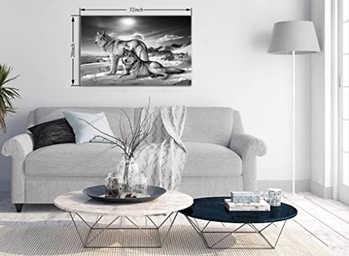 Факсиашо Волк на снежно планинско планинско печатење wallидна уметност црно -бела слика слика за бања за дневна соба во спална соба