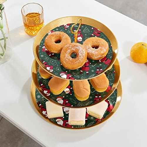 3-парчиња торта стои сет, симпатична Божиќна Дедо Мраз пластична кекс држач за бонбони овошје десерт приказ за свадба роденденски чај забава