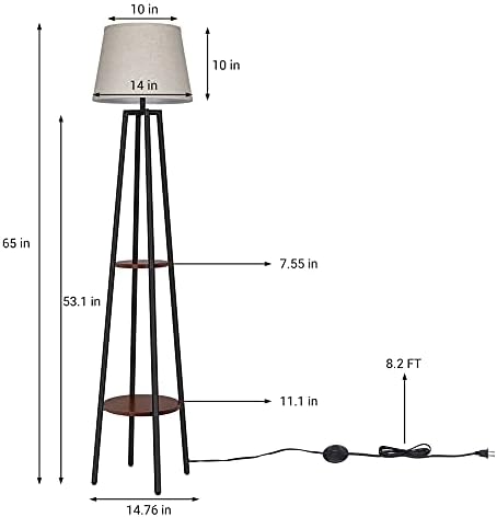 Dewenwils модерна ламба за подот на статив со полици, сенка на ткаенини за ламби, стои 2-нивоа аголна ламба, ламба за полици