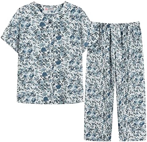 2 парчиња облека за жени плус големина лето лето -лабава лабава постари жени салон поставуваат маички со кратки ракави и панталони