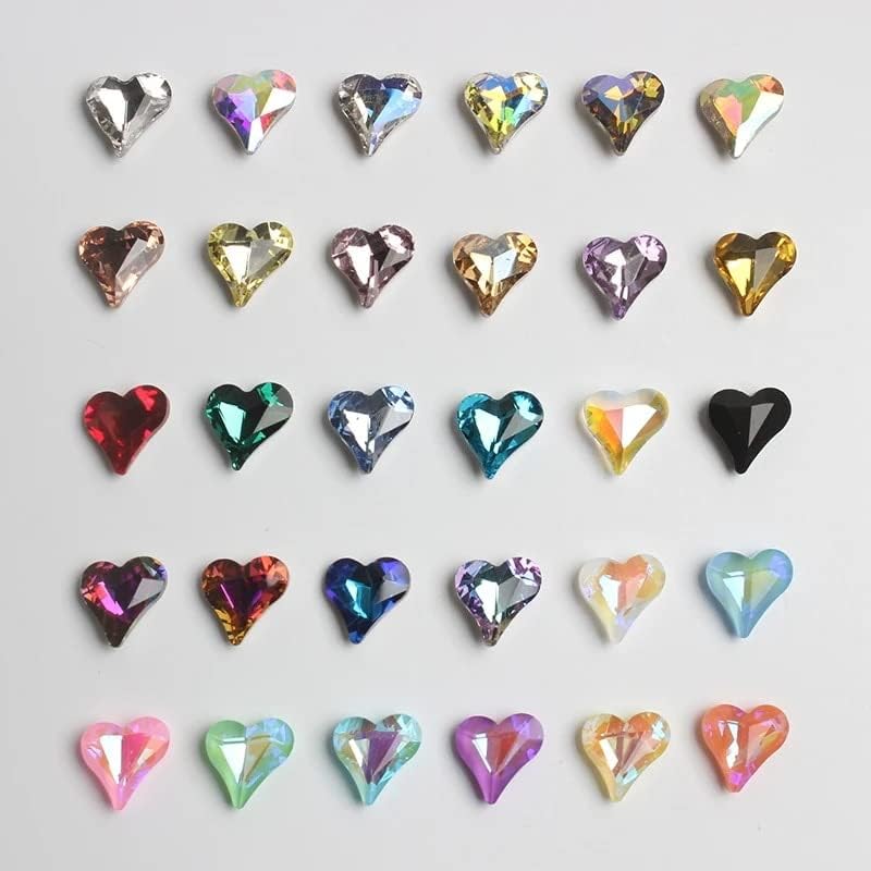 8,5 * 9мм 3Д мини искривено срцев нокти уметност РИНЕСТОН МОХА стакло дијамантски камен украси за украси на срцев додаток за накит - светло)