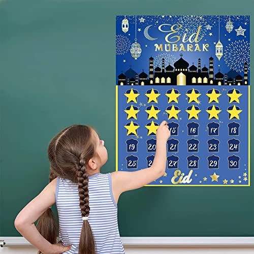 28 * 22 Инчи 2023 Календар За Доаѓање На Рамазан Мубарак со Налепници Со Ѕвезди од 30 парчиња 2023 Одбројување до Календарот За Бајрам