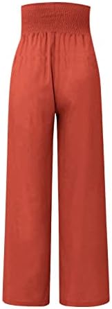Панталони од iaqnaocc за жени, удобно широко нозе удобно високи панталони на плажа со џебови со џебови