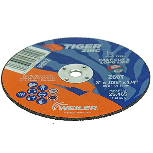 Weiler 58012 3 x .035 Tiger Circ Type 1 Typting Wheel, Z60T, 1/4 A.H.