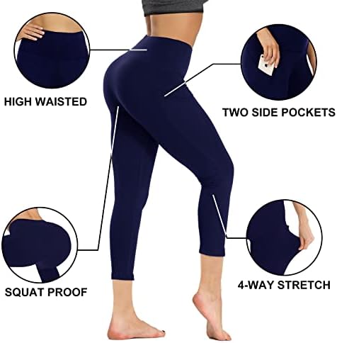 Гајхај хеланки со џебови за жени Reg & плус големина - Капри јога панталони со висока контрола на стомакот со високи половини за контрола на вежбање