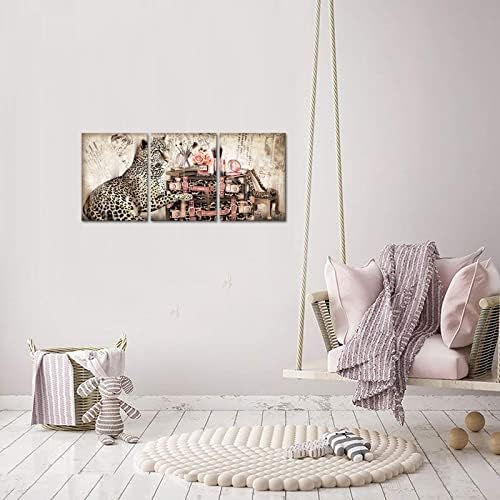 Велмеко ретро кафеава розова модна слика wallид декор леопард со торби со високи чевли со потпетици додатоци за шминка за сликање постер платно
