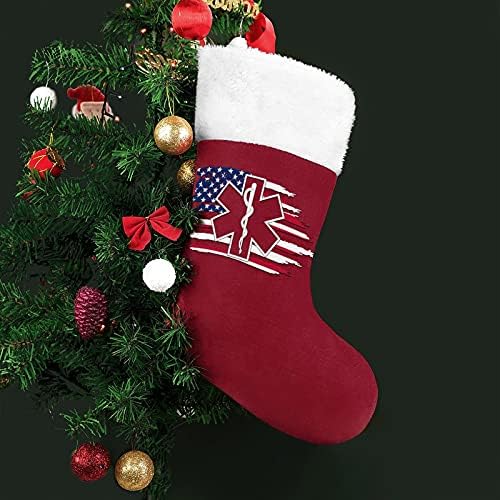 Weedkeycat Американско знаме ЕМС starвезда на животот ЕМТ Парамедици Медицински печати Божиќни чорапи, висечки торби чорапи за Божиќно дрво