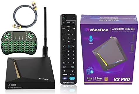 Combo Breaker vseebox v2 Pro Android TV Box | Далечински управувач на глас | Mini тастатура со позадинско осветлување | 8K HDMI кабел