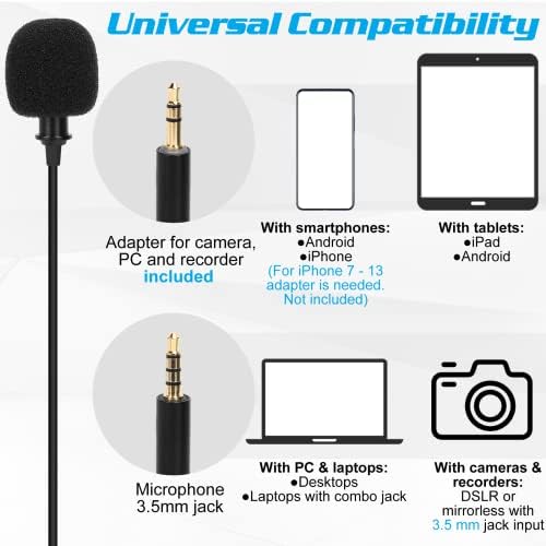 Професионална оценка лавалиер лапел микрофон за многу Kool S5527 Alpha Pro компатибилен со iPhone телефон или блогирање на фотоапарати