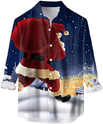 Божиќни кошули на Вокачи, кратки ракави, забавно копче надолу со кошули Алоха кошули Санта Печати Хавајски кошула врвови