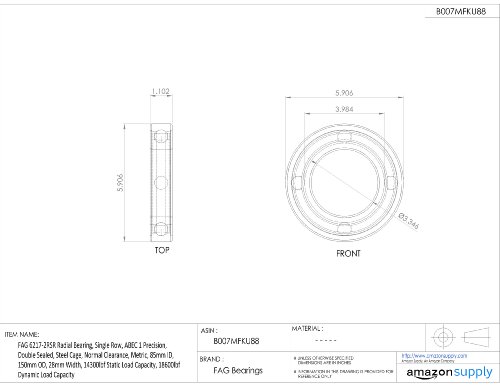 FAG 6217-2RSR радијално лежиште, единечен ред, прецизност ABEC 1, двоен запечатен, челичен кафез, нормален дозвола, метрика,