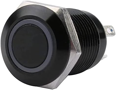 NDJQY 12mm Водоотпорен оксидиран прекинувач за црно метално копче со LED ламба Моментно вклучување на компјутерски прекинувач за напојување 3V 5V 6V 12V 24V 220V