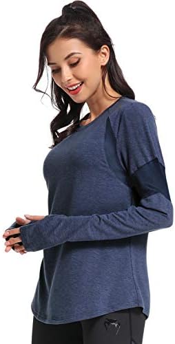 Muzniuer женски долги ракави вежбање кошули-обична маичка со долги ракави за жени јога спортска маица активна облека со дупка со палецот