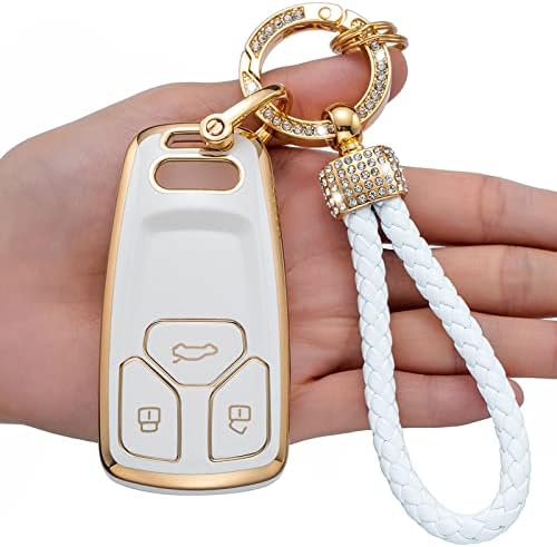 LCXJMWKL за Audi Key FOB Cover, компатибилен со Audi A4 Q7 Q5 TT A3 A6 SQ5 SQ7 R8 S5 Smart Key Premium Soft TPU Anti-Dus