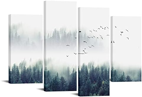 Нахичен wallид 4 парче маглива шума слика wallидна уметност природа Снежна дрво пејзаж сликарство платно отпечатоци релаксираат