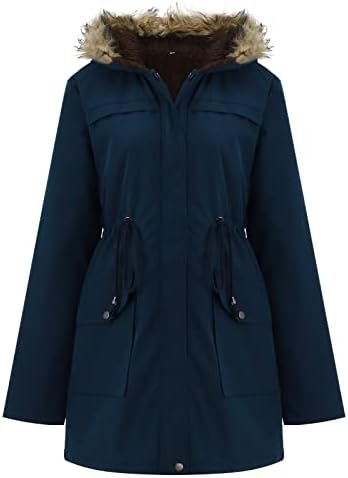 Зимска облека за жени задебелена премач со топла зимска качулка плишана јака со качулка топла поставена јакна со џеб