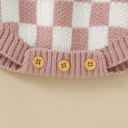 Доенче девојче момче плетено џемпер ромпер скок -четкички од табла со заклучување на копчето со долги ракави со долги каросерии надолу