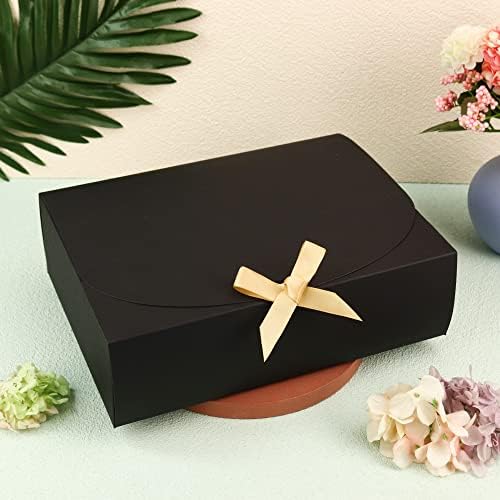 Swangsa 11 Поставени кутии за подароци со капаци, 10,6'''x8'''x3 '' црни кутии за подароци за хартија за подароци, кутија за предлози за деверуша