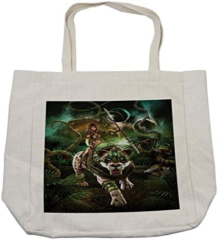 Торба за шопинг во светска фантазија на Амбесон, графики на фантазијата со фантазии со девојчиња и сабја-заб од тигар галаксија, еколошка торба
