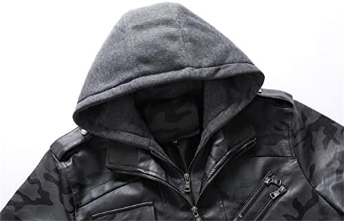 Maiyifu-Gj Машка камо факс кожна јакна Зимска топла мото јакна со отстранлив аспиратор ПУ моторцикл бомбардерски јакни од надворешна облека