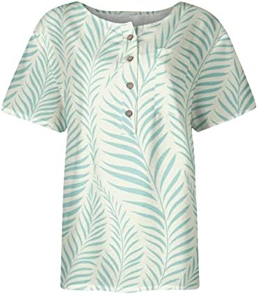 Женски пролетни кошули обични модни памучни постелнина печатена летна фустан со краток ракав, S-4XL