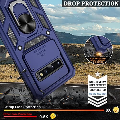 Gritup За Samsung Galaxy S10 Случај Со Капакот Слајд Камера, Изградба во 360° Ротирачки Прстен Kickstand [Воено Одделение] Заштитна Кутија За Галакси S10 Случај, Сина