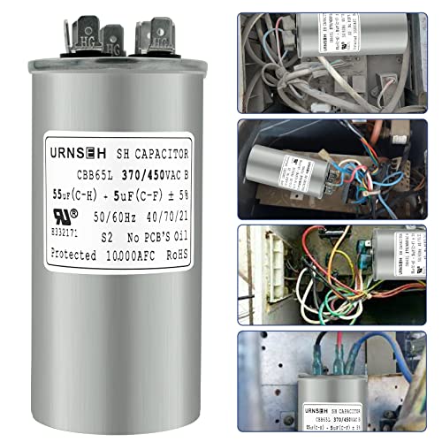 Urnseh 55+5 UF MFD ± 5% 370/450 VAC CBB65 Двојна кружна рунда за почеток на кондензаторот за кондензатор директно ладно или кондензатор