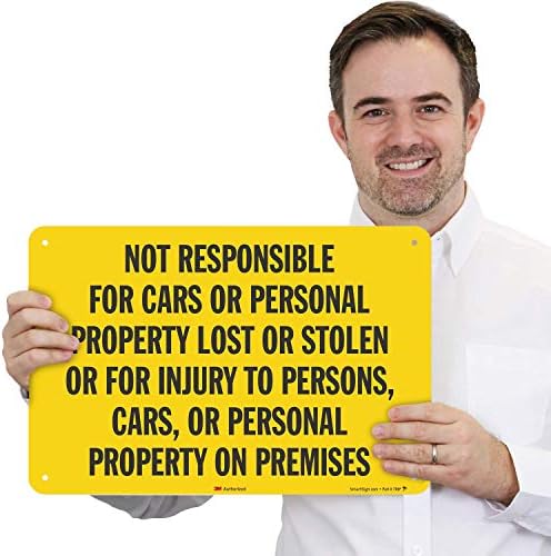 SmartSign „Не е одговорен за автомобили или изгубен личен имот“ знак | 12 x 18 3М инженер за рефлективни алуминиум
