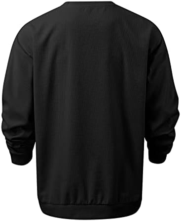 Машки вафли плетени маици со долги ракави со екипаж на екипаж на врвови на врвовите на лесен тенок вклопување мека удобна есен зимска основна кошула