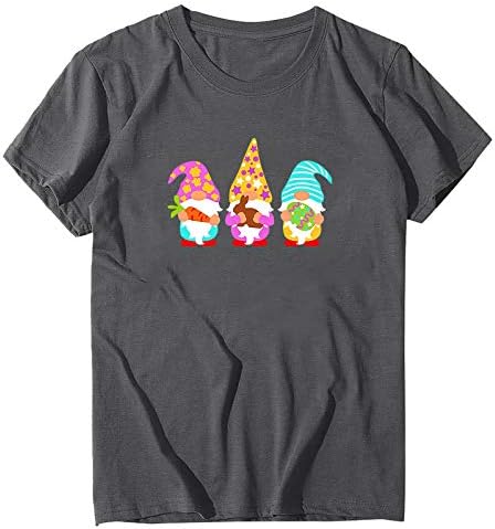 Плус големина гноми јајца зајаче печати велигденски кошули за жени лабави вклопуваат графички маички околу вратот на вратот за кратки ракави