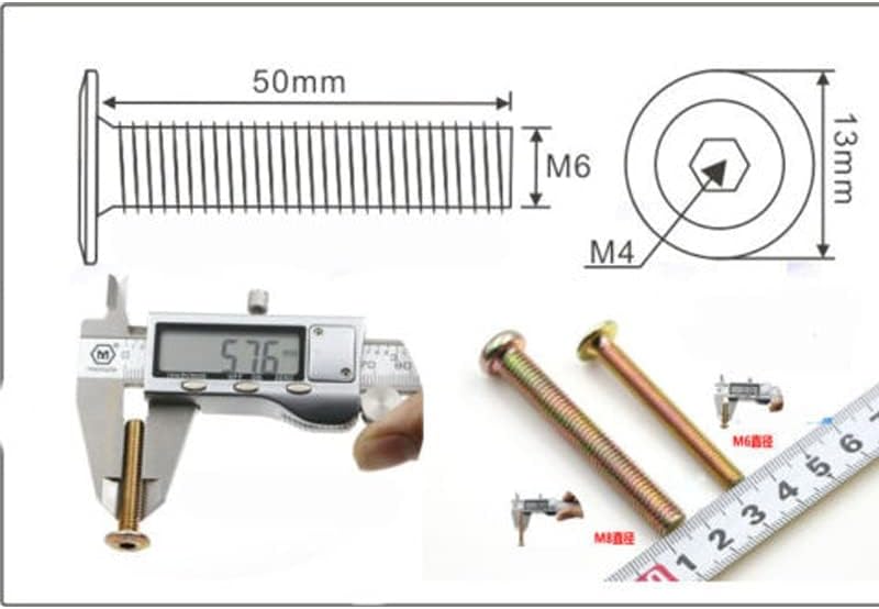 Мебел Ален завртка M6 x10mm-150mm рамни завртки за хексадецимални приклучоци со орев од чекан 6мм)