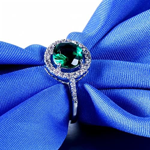 Емералд прстени 925 Стерлинг сребрени тркалезни дијамантски прстени за жени сурови коктел прстени исечени ветувачки скапоцени камења