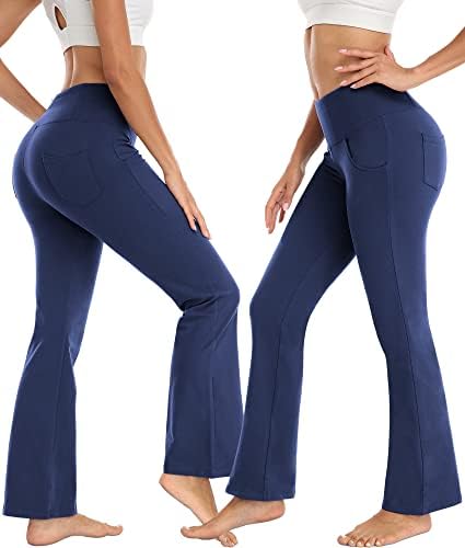 Подигање јога панталони со џебови за жени со висок половината, теретана за тренингот на тренингот хеланки контрола на стомакот