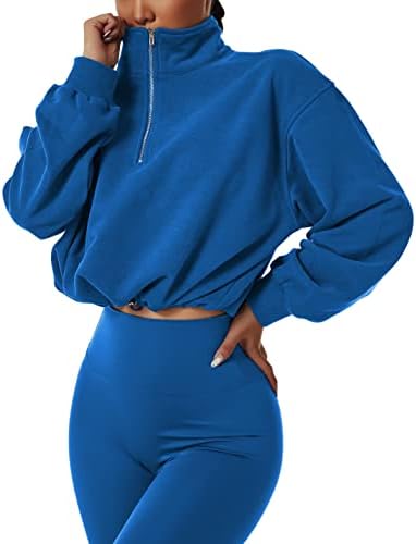 Dqbengенски женски половина поштенски пуловер со долги ракави џемпери за џвакање лабава тренингот атлетски култури врвови y2k дуксери