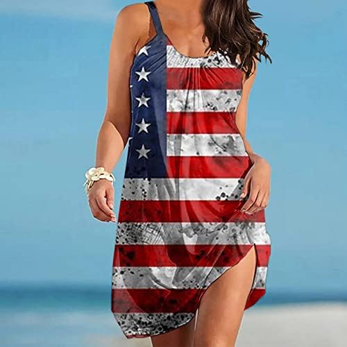 Миашуи Одблесокот Миди Фустан Денот На Независноста За Жени Плус Големина Мода Американски 4 од јули Елегантен О Вратот Летни Фустани