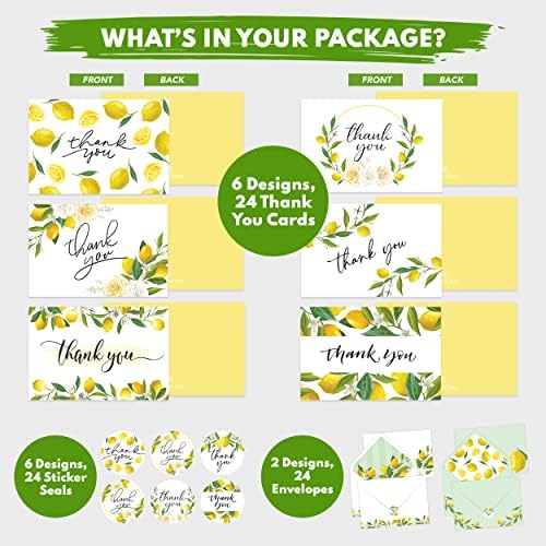 24 Лимон Ви Благодариме Картички со Пликови-6x4in Лимон Забелешки, 6 Дизајни Лимон Тематските Ви Благодариме Картички Невестински