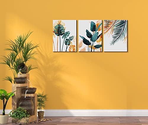 KK · Ботанички отпечатоци во боја, wallидна уметност за дневна соба, оригинални дизајнирани врамени тропски растенија слики платно, акварел сликарство дланка Монстер