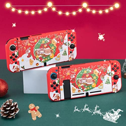 Enfily симпатичен Божиќен Дедо Мраз, компатибилен со Nintendo Switch, Cover Cover Cover, Ergonomic Soft TPU Case за oyојкон, сет