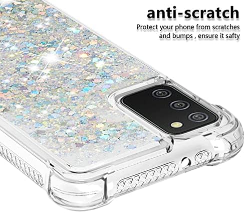 Телефонски случај на капакот Сјај Сјај, компатибилен со Samsung Galaxy A03S 164 Case компатибилен со женски девојки girly искра, течен луксуз, лебдечки побрза и транспарентен мек