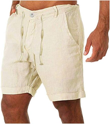 Атлетско носење за мажи модни постелнини панталони памучни лакинг џебови копчиња мажи кратки панталони летна облека