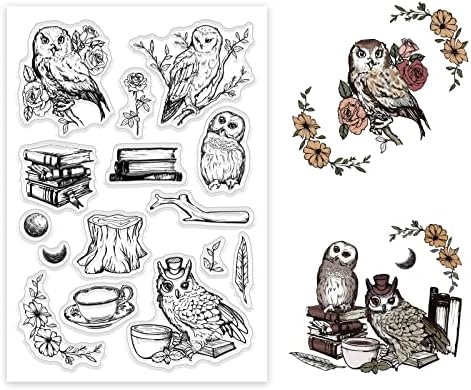 Globleland Owl Јасни марки за DIY ScrapBooking декор животни трупец книга цвет месечина транспарентни силиконски марки за правење картички со фото албум декор