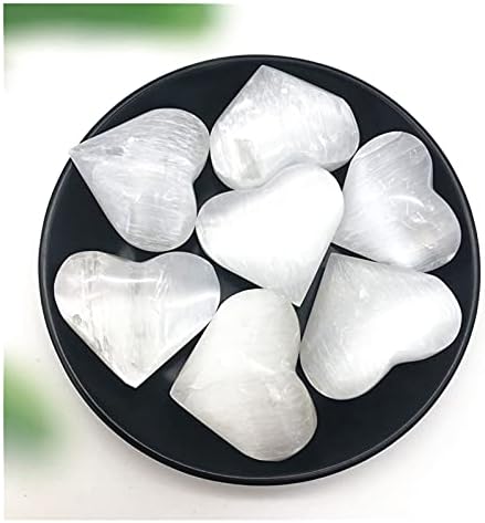 Ertiujg Husong306 1PC Полирана бела селенитска лушпа од кристално срце резба дома декорација камења и минерали кристал