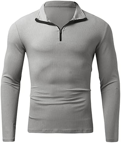 Sercfgyuj mens turtleneck zip нагоре кошула трендовски тенок ребрест џемпер со долги ракави маица мека удобна обична пукалова маичка кошули