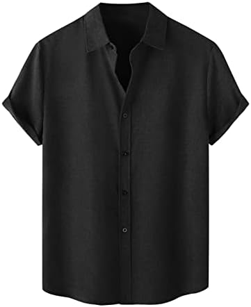Машка хавајска кошула лето летно копче за кратки ракави со кратки ракави надолу со цврсти лабави фустани кошули лабава вклопена основна блуза за кошули на плажа