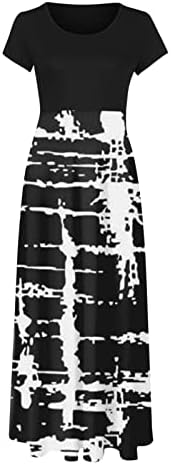 Jielayou жени 2023 летни макси фустани моден шарен печати долг фустан каузален екипаж со кратки ракави должина на подот