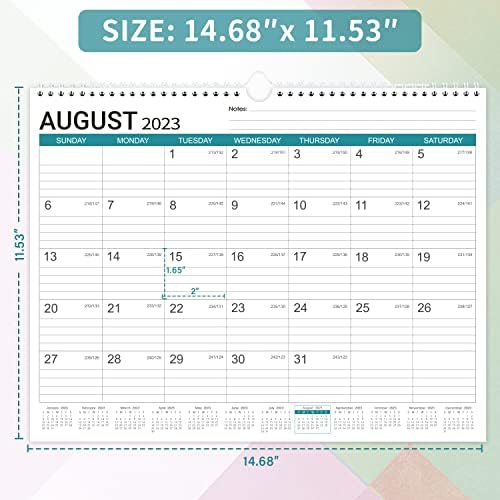 2023-2024 Wallиден календар-Календар за биро/wallид 2023-2024, јули.2023-декември.2024 година, 11-1/2 x14,68, владееше блокови, спирален врзан, месечен календар